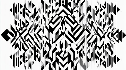 Intricate Black and White Geometric Pattern Featuring Abstract Shapes and Design Elements for Modern Art Enthusiasts and Decor Applications