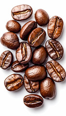 Roasted Coffee Beans Close Up on White Background