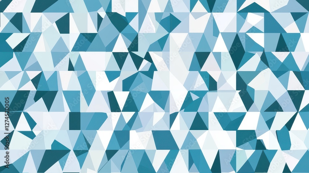 Poster abstract geometric pattern featuring shades of blue, turquoise, and white with intricate triangular 