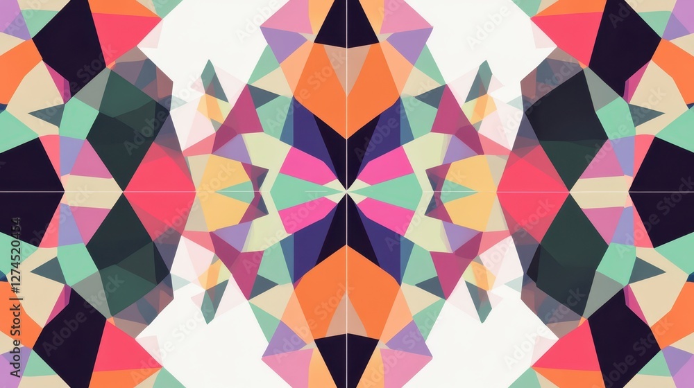 Poster vibrant abstract geometry pattern with symmetrical shapes and bold colors for modern design and art 