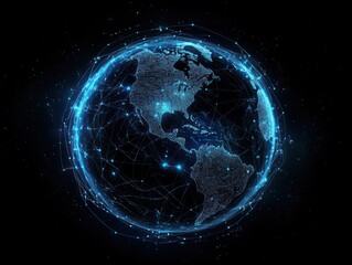 Obraz premium A digital representation of Earth showcasing interconnected networks and data flow, symbolizing global communication and technology advancements