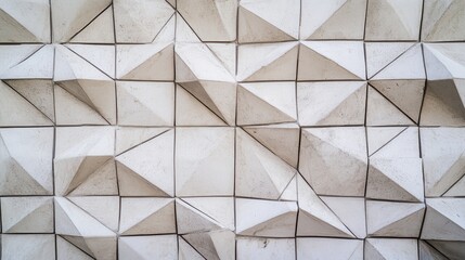 Textured Wall with Geometric Shapes and Patterns in White Tones Highlighting Modern Architectural Design Elements