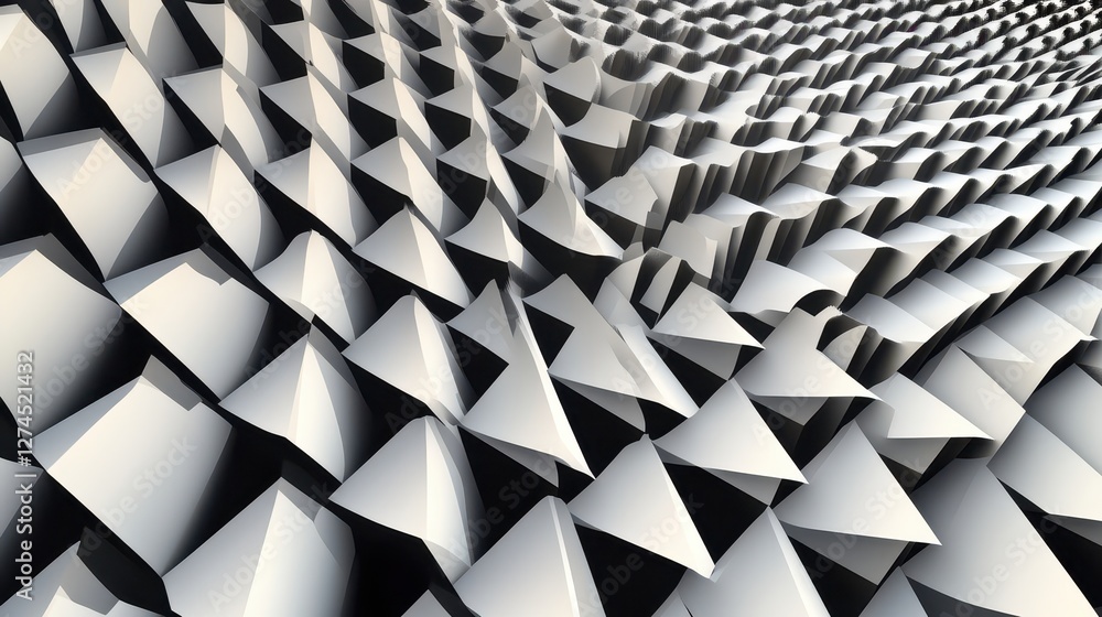 Poster abstract 3d textured surface with geometric shapes in white and gray tones, modern digital art repre