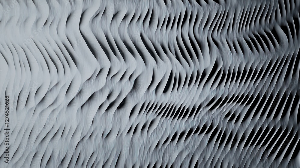 Poster abstract textural pattern resembling gentle waves, with shades of gray and white, creating a fluid a