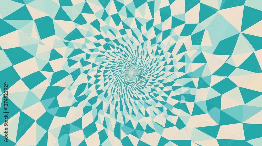 Poster spiraling geometric patterns in cool blue and cream background forming an artistic abstract design f