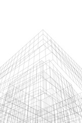 Modern Architectural Wireframe. Futuristic Skyscraper Perspective