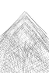 Modern Architectural Wireframe. Futuristic Skyscraper Perspective