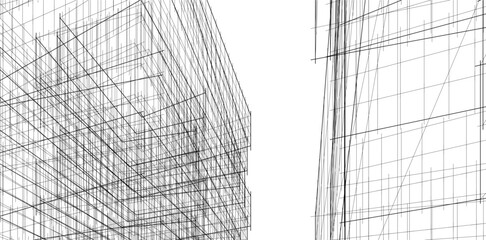 Modern Architectural Wireframe. Futuristic Skyscraper Perspective