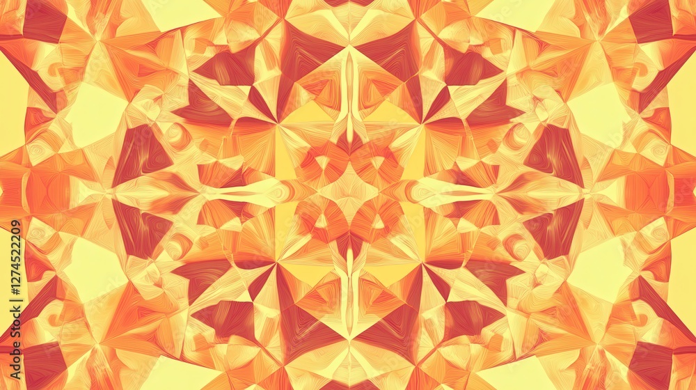 Poster vibrant geometric patterns in orange and yellow shades reflecting abstract art and dynamic visual ae