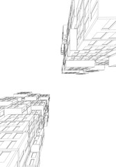 Obraz premium Modern Architectural Wireframe. Futuristic Skyscraper Perspective