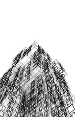 Modern Architectural Wireframe. Futuristic Skyscraper Perspective