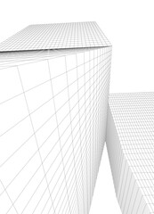 Fototapeta premium Modern Architectural Wireframe. Futuristic Skyscraper Perspective