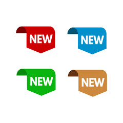 New set of page edge sticker, red, blue, green, gold isolated - vector illustration	