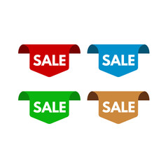 Sale - set of page edge sticker, red, blue, green, gold isolated - vector illustration