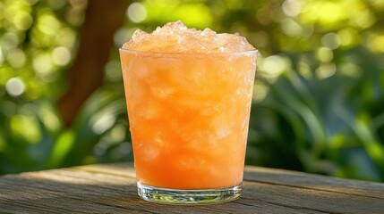 Icy orange cocktail with crushed ice and fresh mint leaves