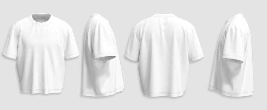 3D Render Mockup T Shirt Oversized White Front Side Back View