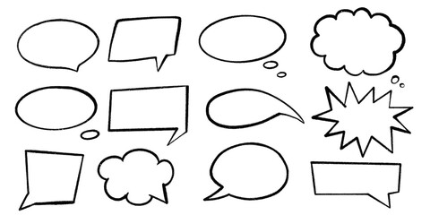 Obraz premium Hand-drawn comic speech bubbles set on transparent background. PNG image