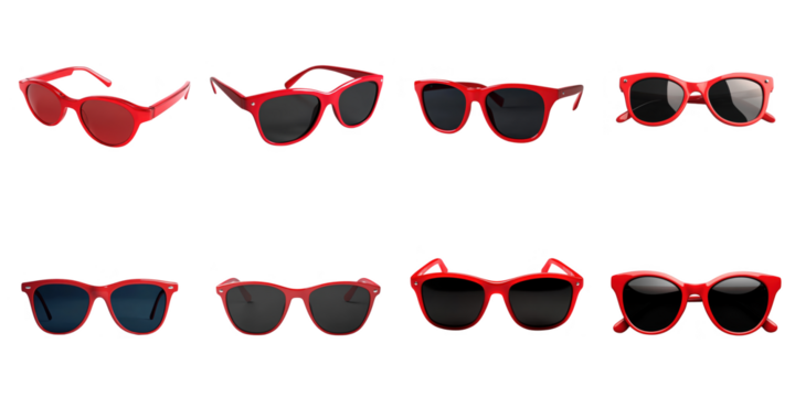 Set of red sunglasses png mockup in 3d without background for decoration.