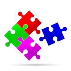 Final piece of the puzzle, expression about completing a task in the workplace or teamwork concept, Bright coloured jigsaw pieces