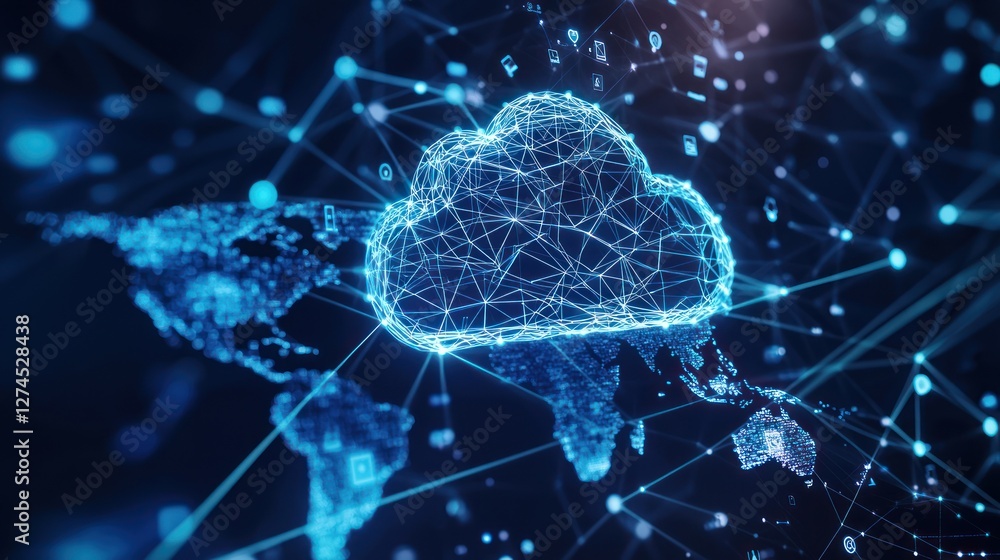 Aufkleber global network cloud computing: worldwide digital data connectivity