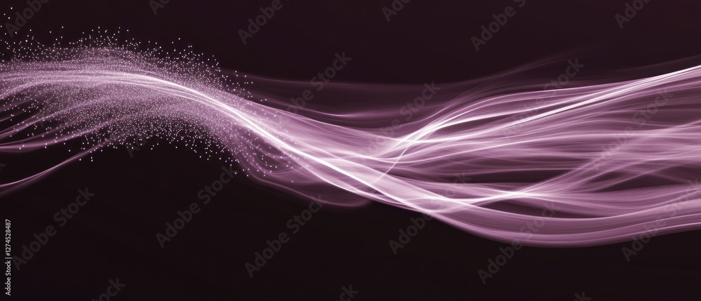 Poster abstract wave of soft pink light gracefully flowing across a dark background, creating a serene and 