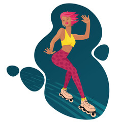 A slender athletic girl with a good figure roller skates