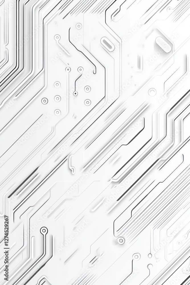 Poster Abstract white circuit board design with lines and nodes