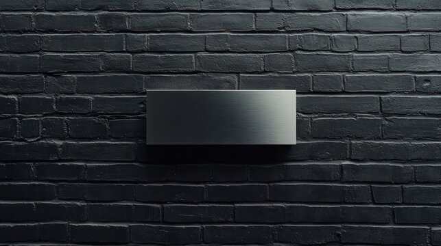 Fototapeta Blank Metal Sign on Dark Brick Wall