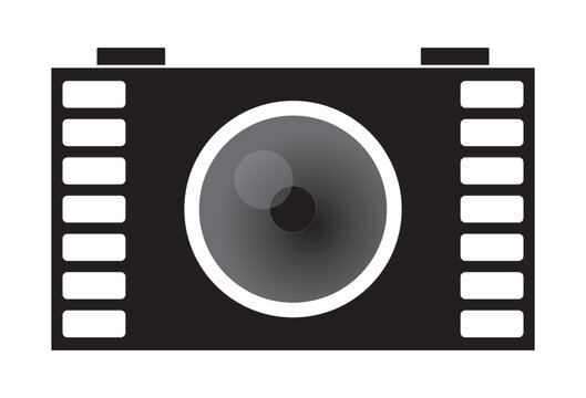 Logo of the camera. Vector logol for photo studio. Retro camera in flat style. Art camera. Vector illustrations