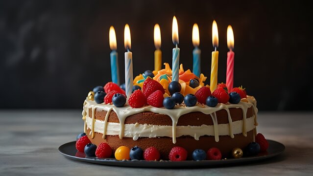 birthday cake with candles, sweet cake, New year cake, celebrate 