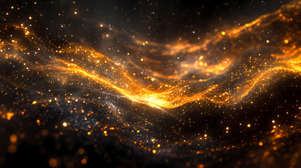 Naklejka premium Illuminated cosmic stream of particles abstract space digital art galactic environment wide-angle view visual concept. Galactic Optical Illusions. Illustration
