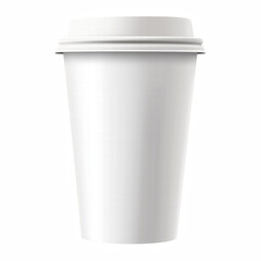 Realistic disposable white paper coffee cup with plastic lid isolated on transparent background.