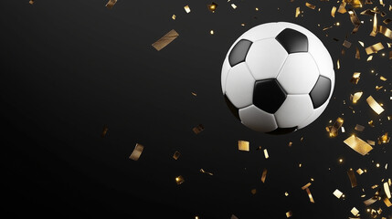 Fototapeta premium Bola de Futebol Com Confetes Dourado Comemoração do Time Campeão