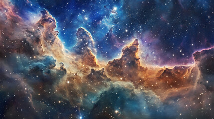 Fototapeta premium Stunning view of the cosmic clouds and stars in the carina nebula during a clear night sky. Galactic Optical Illusions. Illustration