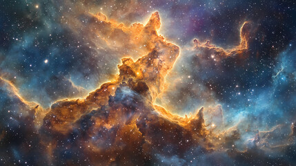 Fototapeta premium Stunning view of the cosmic clouds and stars in the carina nebula during a clear night sky. Galactic Optical Illusions. Illustration