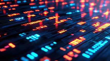 Fototapeta premium Abstract Digital Data Stream: Neon Lights and Binary Code