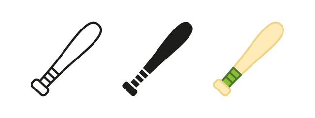Baseball bat icon. Sport equipment symbol. Baseball game vector illustration. Wooden bat sign. Player's team object pictogram. Isolated bat silhouette concept.
