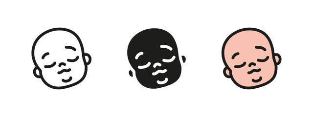 Sleeping baby face icon. Newborn and infant symbol. Peaceful child vector illustration. Rest, nap and dream pictogram. Calm and bedtime relaxation concept.