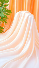 Smooth Cream Silk Drape on Orange Background