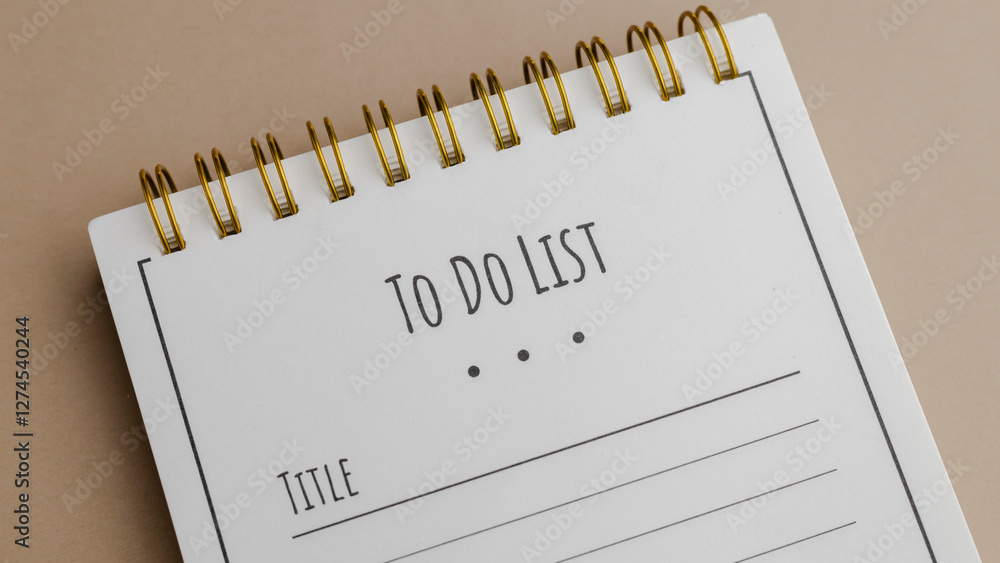 Poster open spiral notebook with a 'to do list' title block and blank lines for listing items. focus on pla