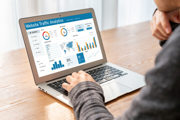 Computer software for website traffic analytics data on computer screen. Concept of SEO search engine optimization and customer targeting for online business snugly