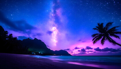 Starry night beach Milky Way Hawaii