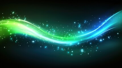 Obraz premium Glowing Green And Blue Light Waves With Sparkling Stars