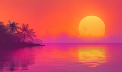 Modern dynamic artistic sunset blending orange and fuchsia tones, creating a mesmerizing design for all spaces