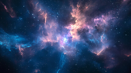 Bioluminescent particles illuminate cosmic nebula space digital art galactic environment wide-angle view ethereal concept. Galactic Optical Illusions. Illustration