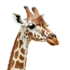 Naklejka premium Elegant adult giraffe portrait in serene studio setting