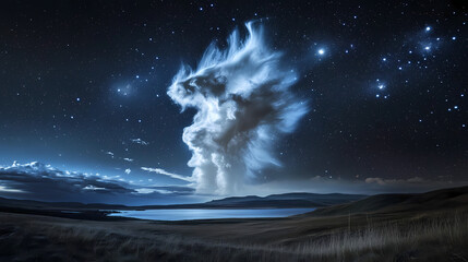 Cosmic cloud resembling a creature in the night sky captured from a remote location. Galactic Optical Illusions. Illustration