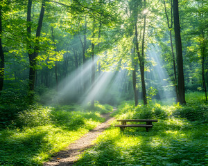 Fototapeta premium Sunlight Path Through Forest
