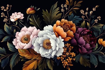 Elegant textile design with soft colors and green leaves.