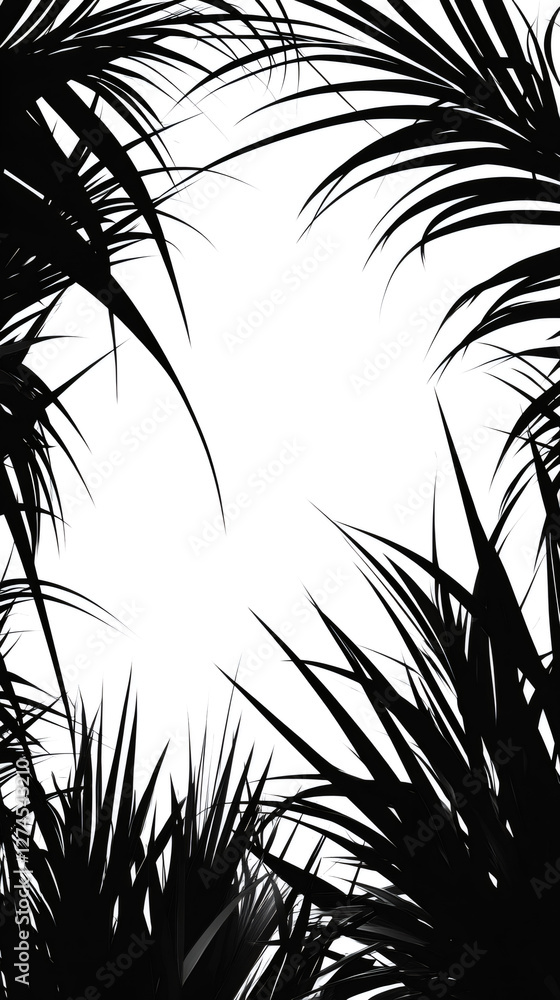 Poster palm fronds creating elegant border highlighting tropical summer landscape design background